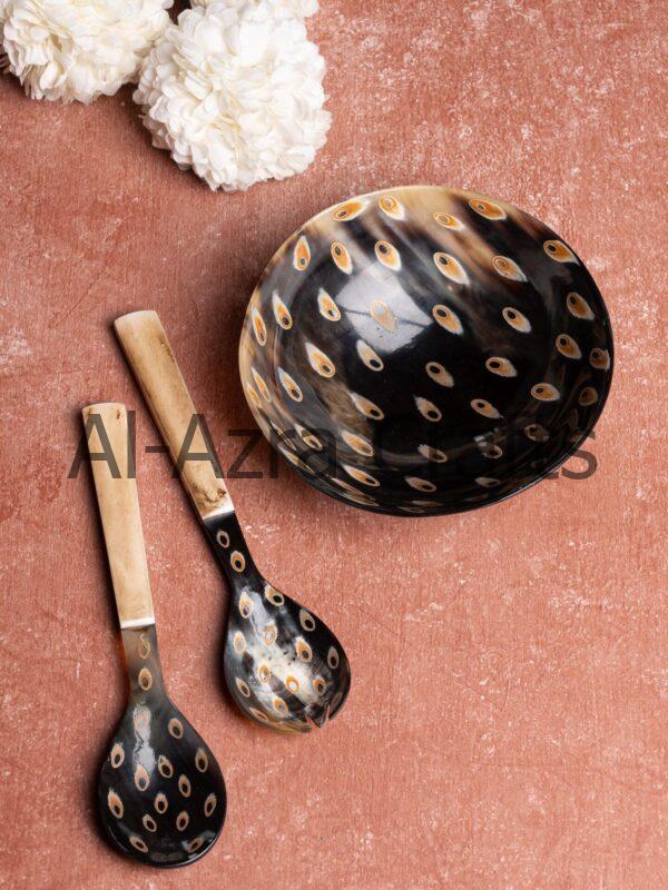 Horn Dotted Serving Bowl With Spoon