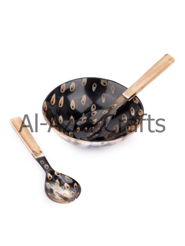 Horn Dotted Serving Bowl With Spoon