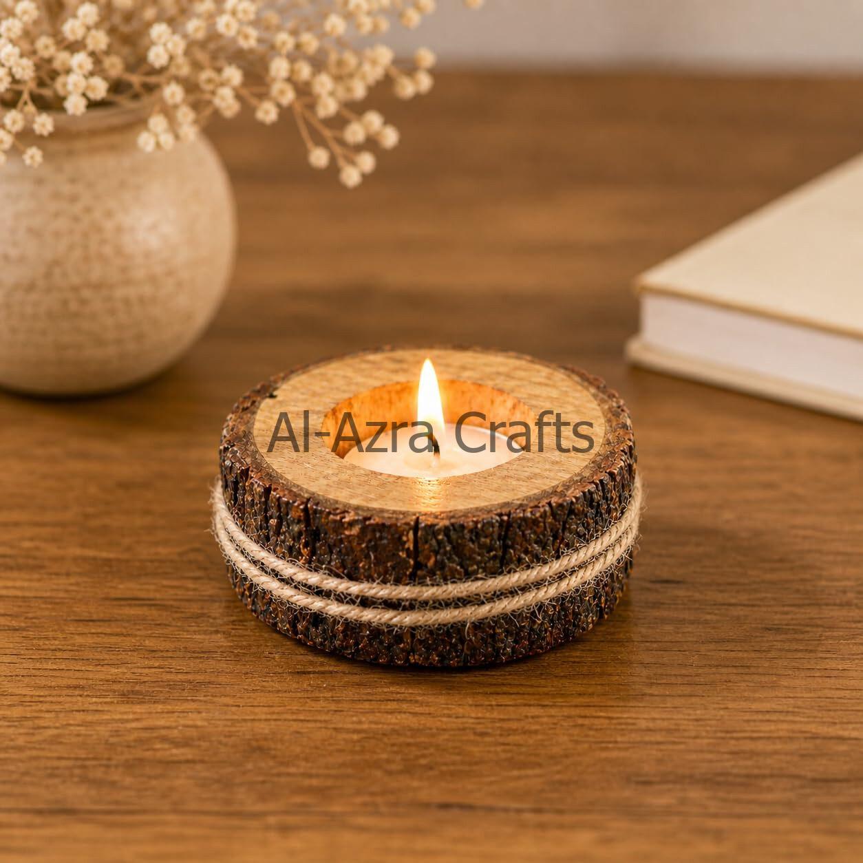 Wooden Round Tealight Holder