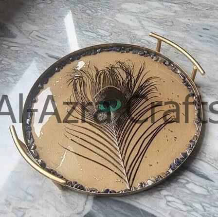 Resin Round Serving Tray with Metal Handles