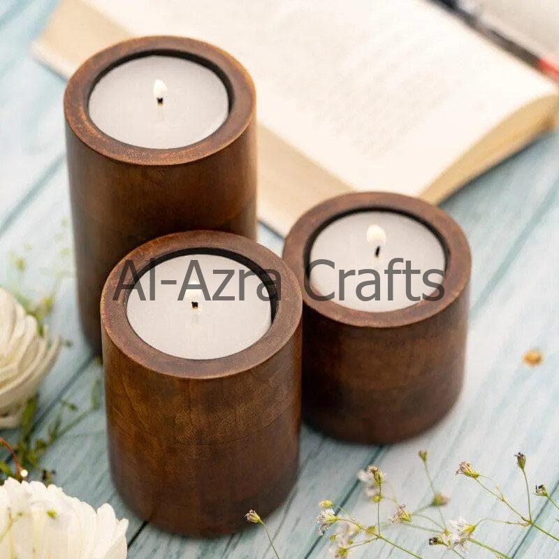 Wooden Decorative Candle Holder Set